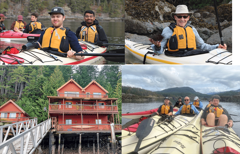 Four pictures of an outing on a lake.